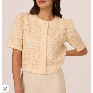 New ADRIANNA PAPELL SHORT SLEEVE CHIFFON SOUTACHE blouse cardigan blazer